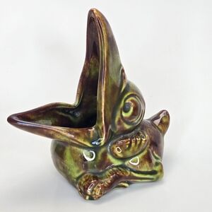 Vintage Big Mouth Baby Bird Ceramic Ashtray, Planters, Sponge Holder Green Brown
